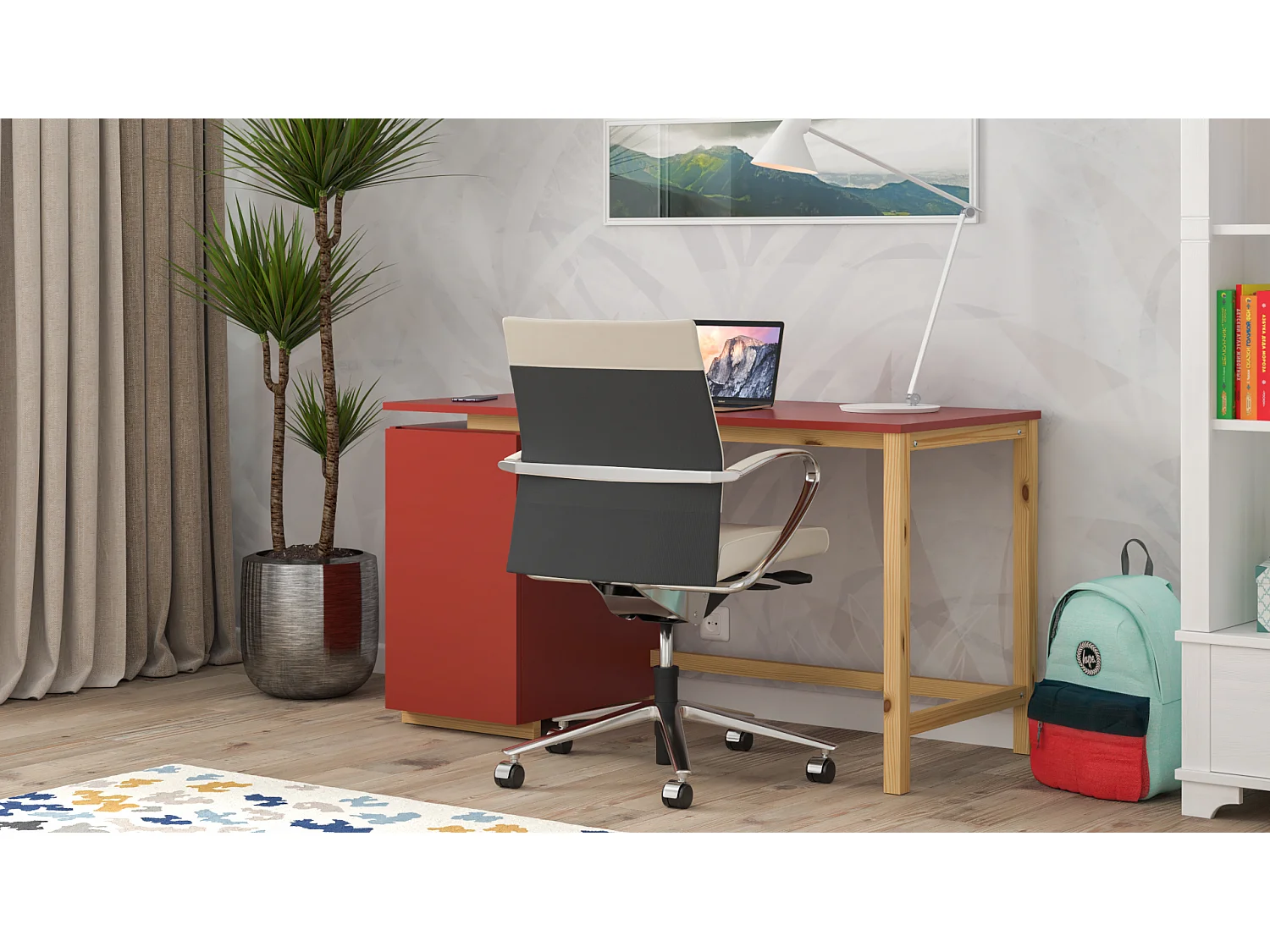 Bureau enfant en pin massif 120x60 rouge