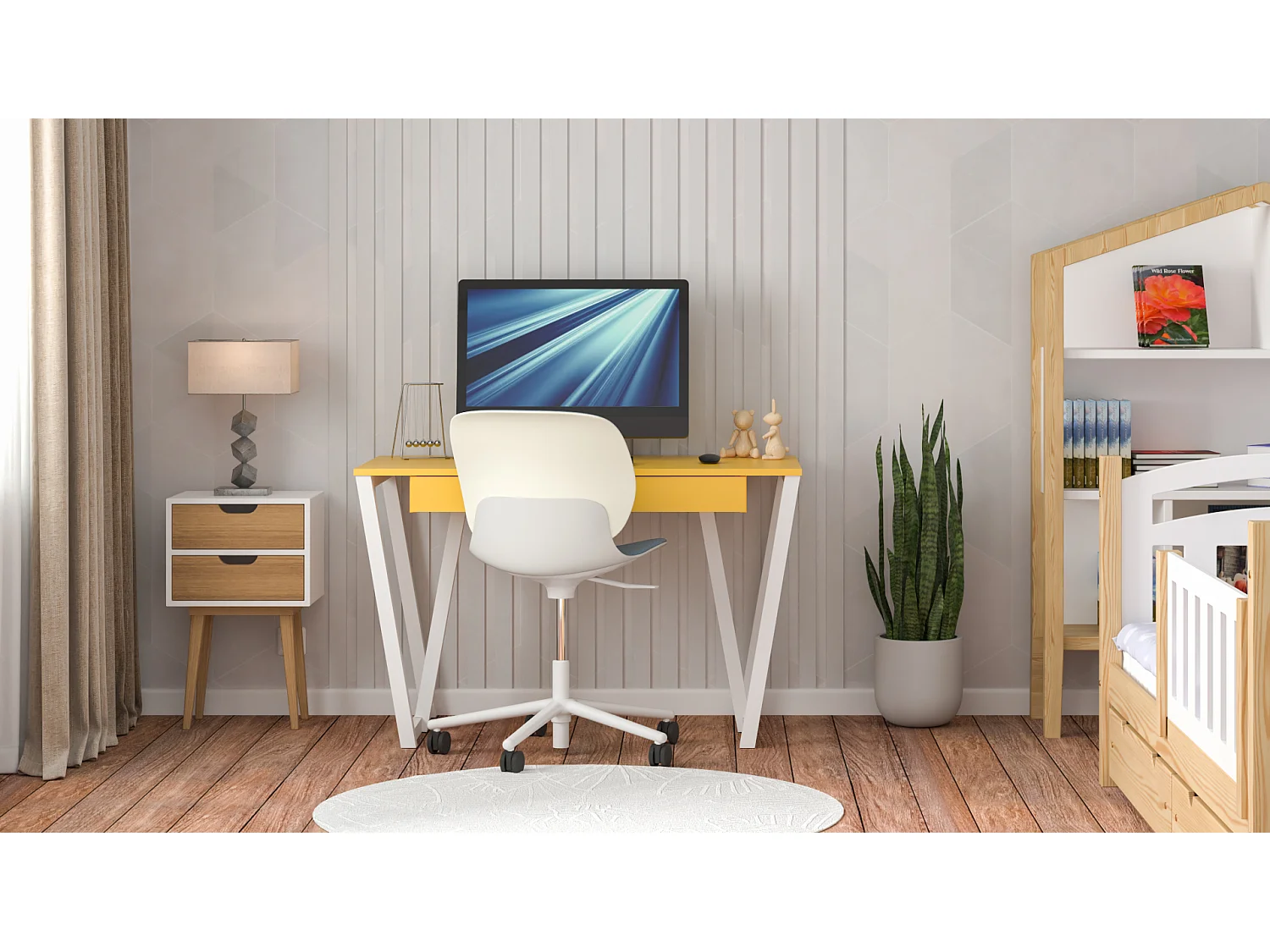 Bureau enfant en pin massif 120x60 jaune