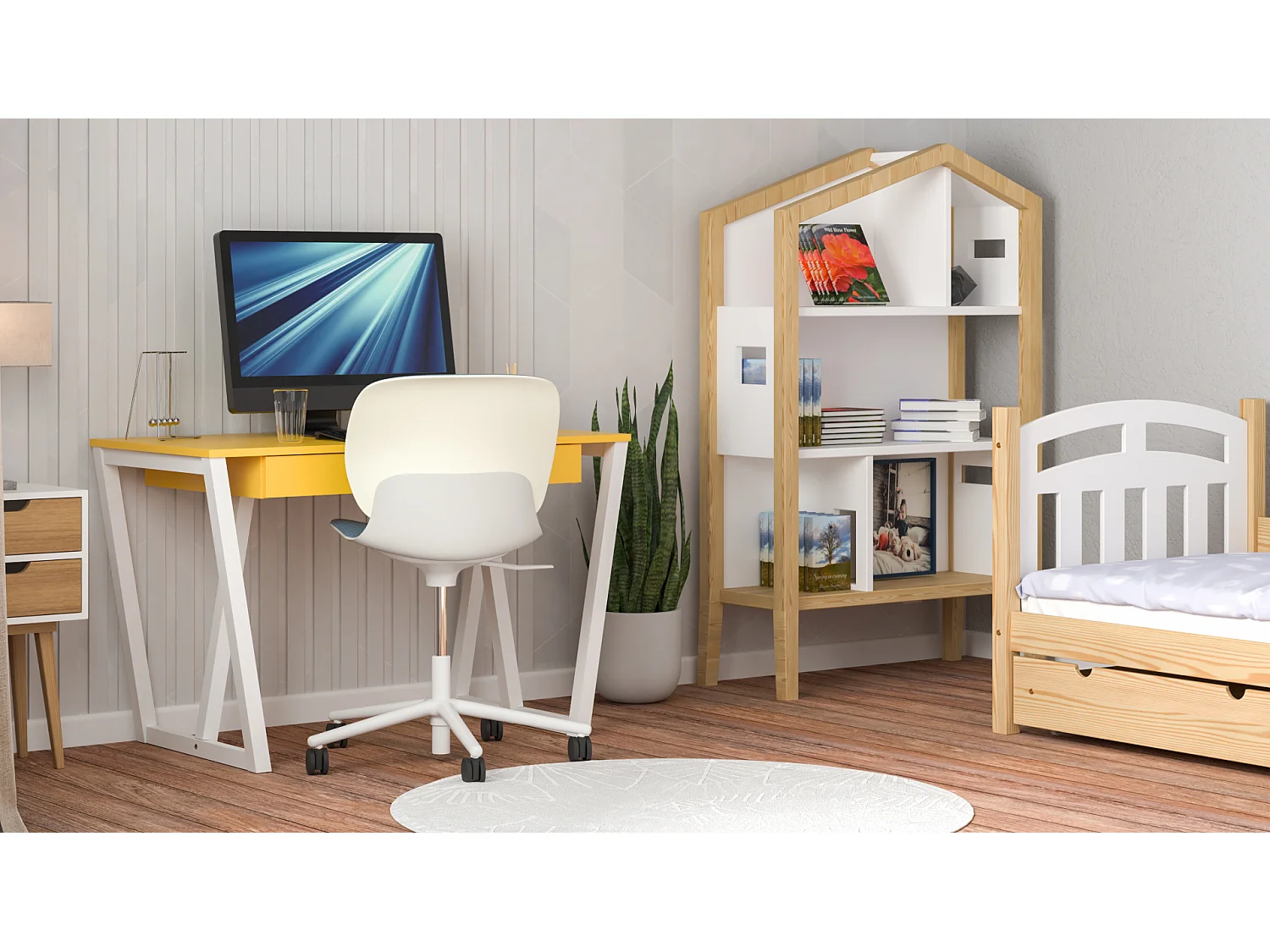 Bureau enfant en pin massif 120x60 jaune