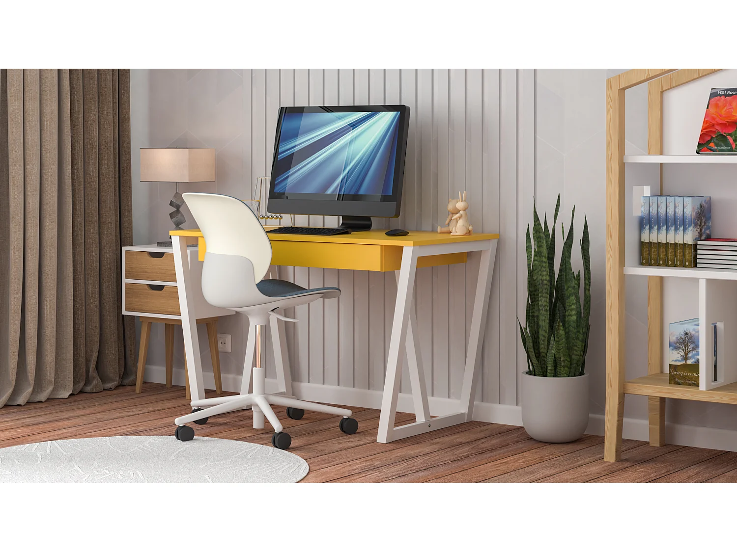 Bureau enfant en pin massif 120x60 jaune