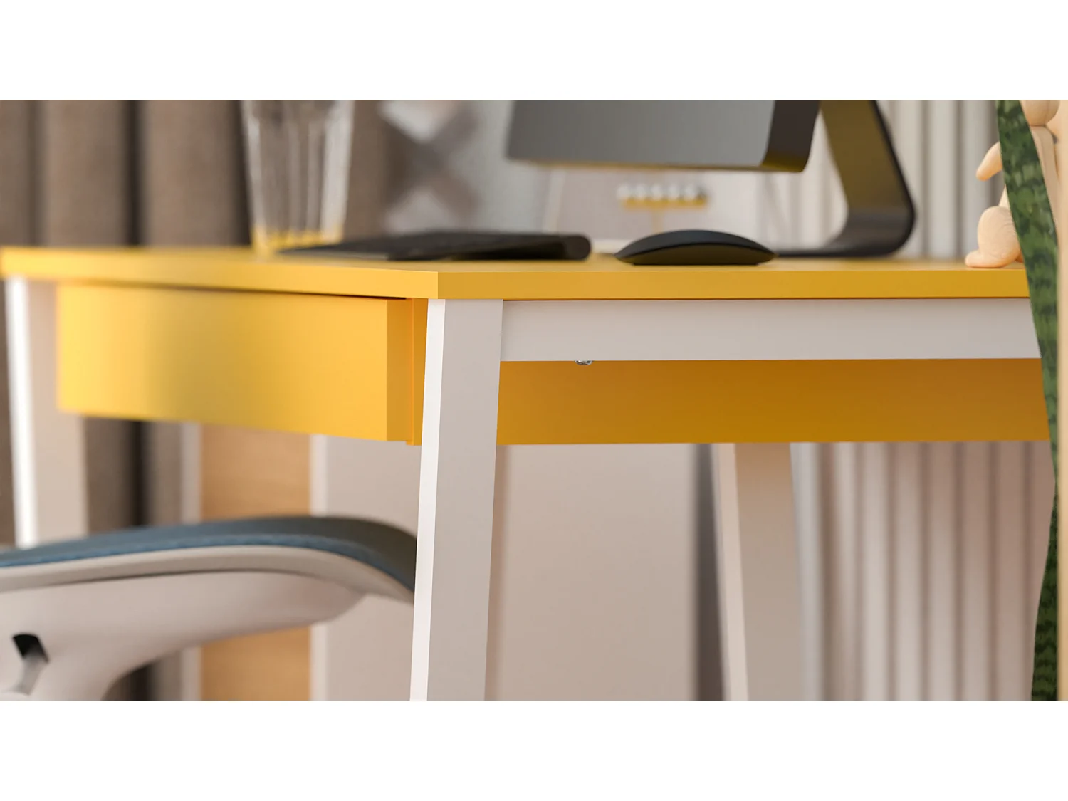 Bureau enfant en pin massif 120x60 jaune