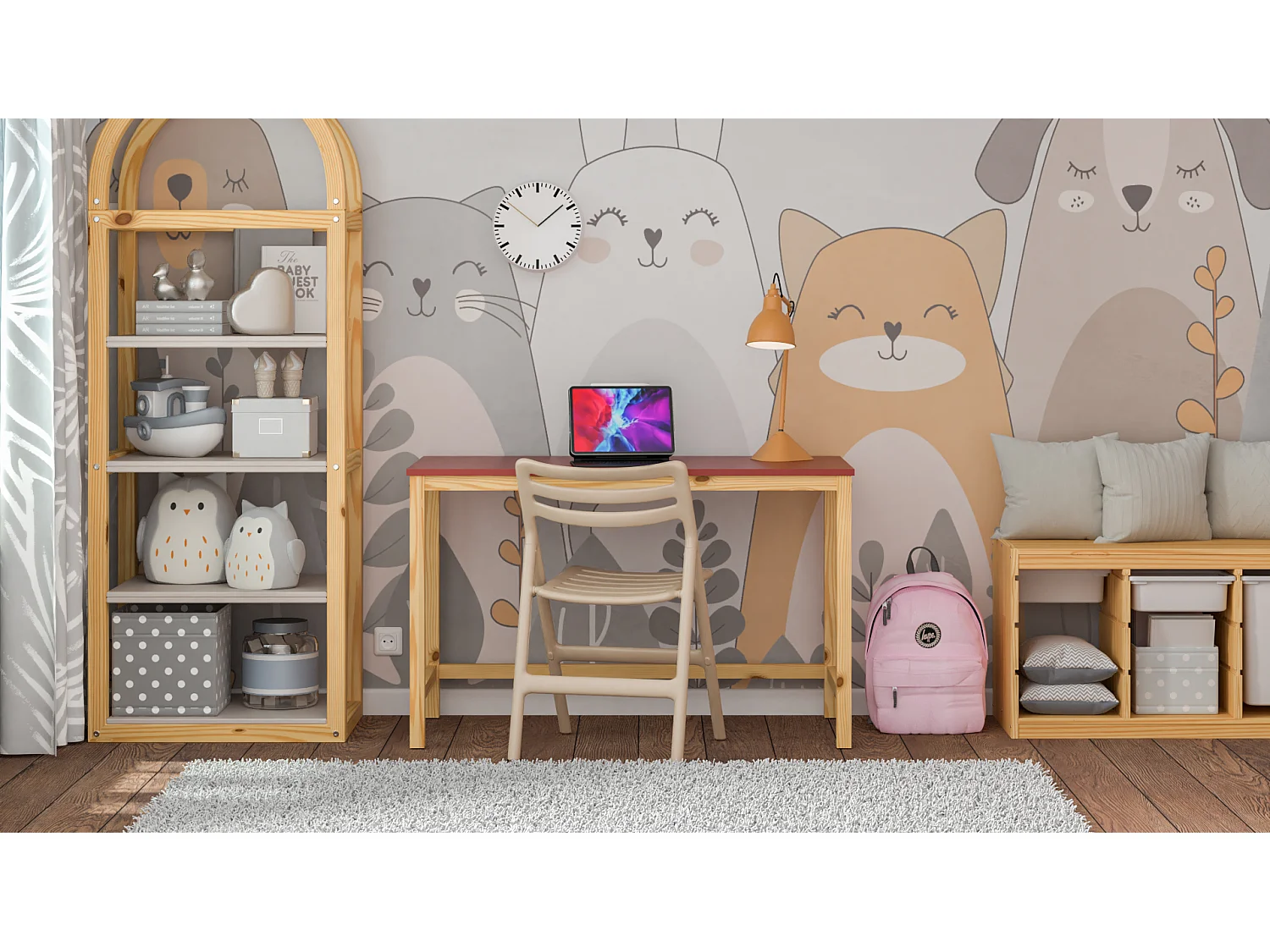 Bureau enfant en pin massif 120x60 beige