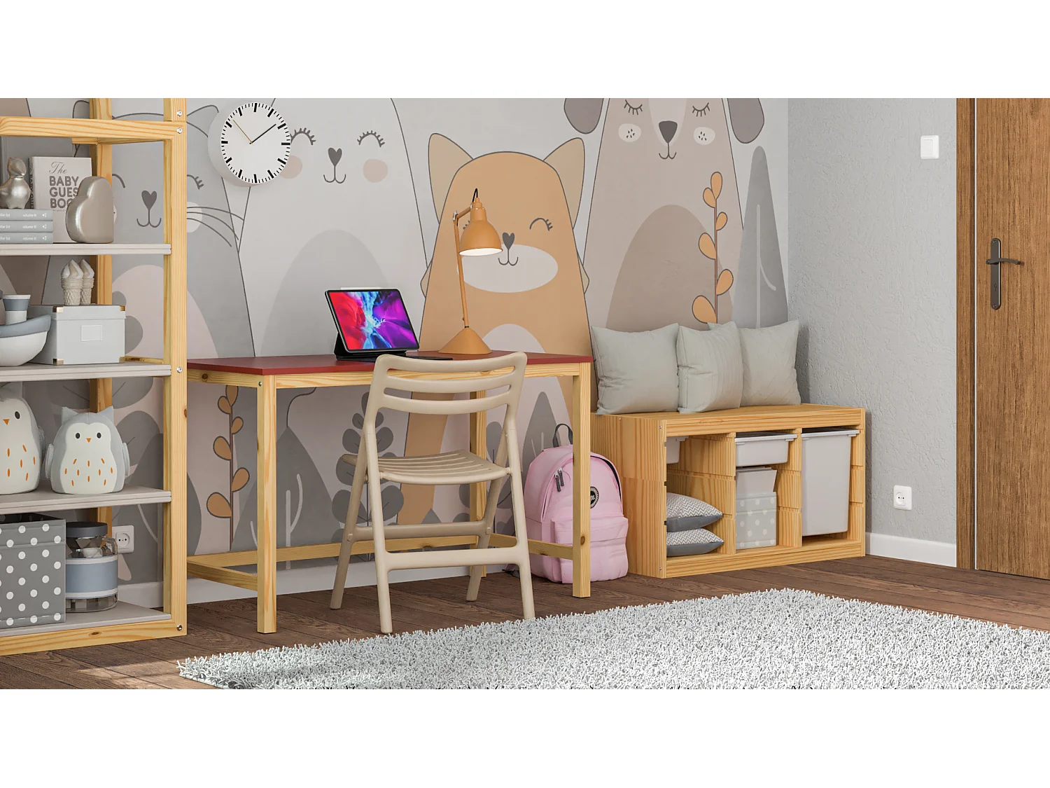 Bureau enfant en pin massif 120x60 beige
