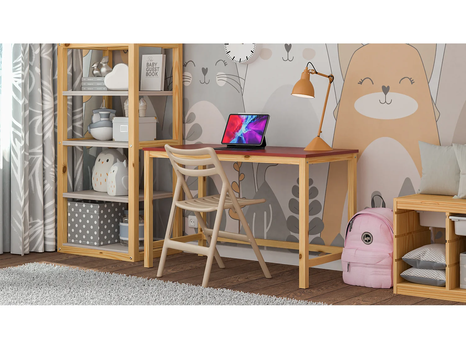 Bureau enfant en pin massif 120x60 beige