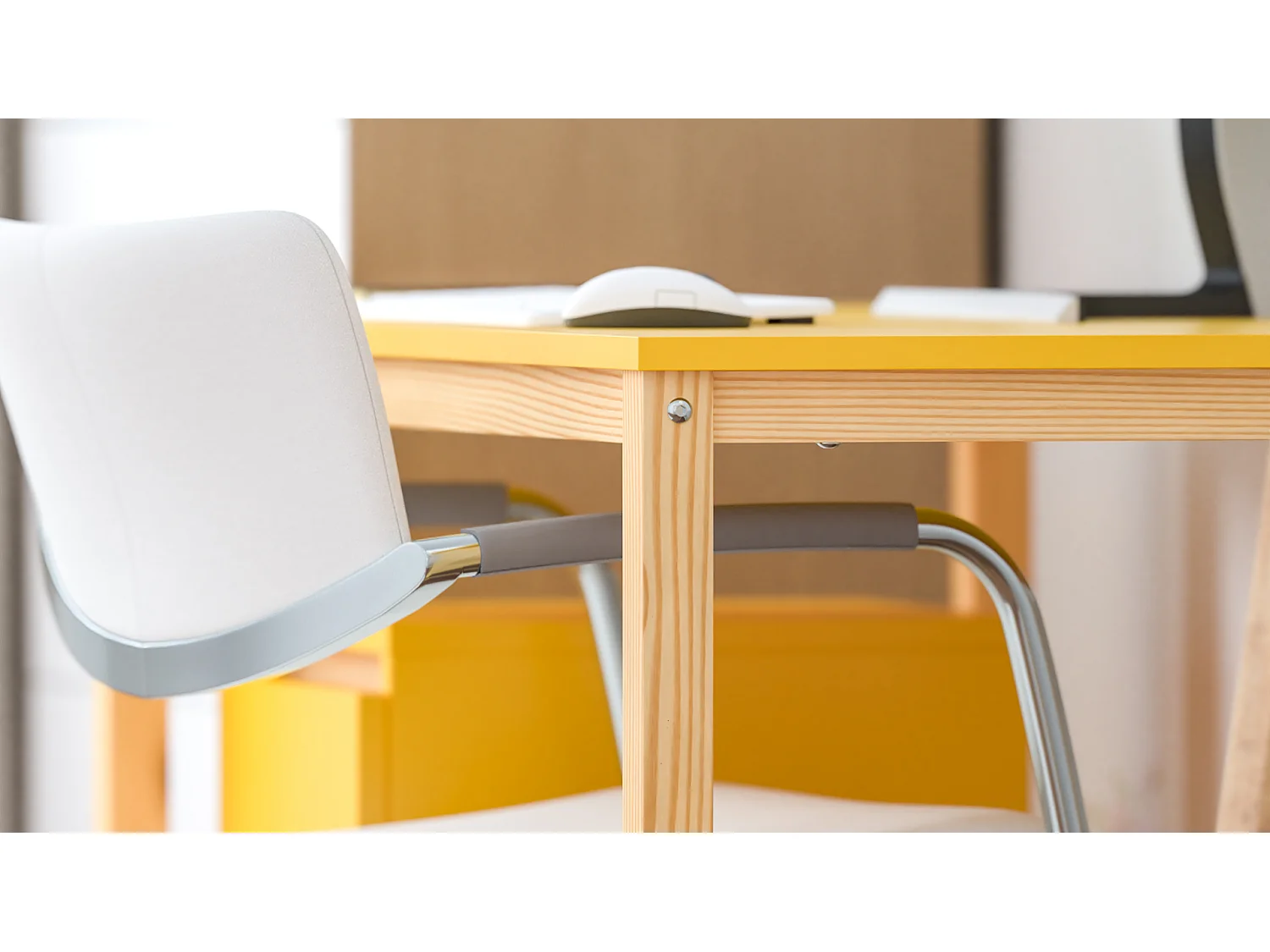 Bureau enfant en pin massif 120x60 jaune