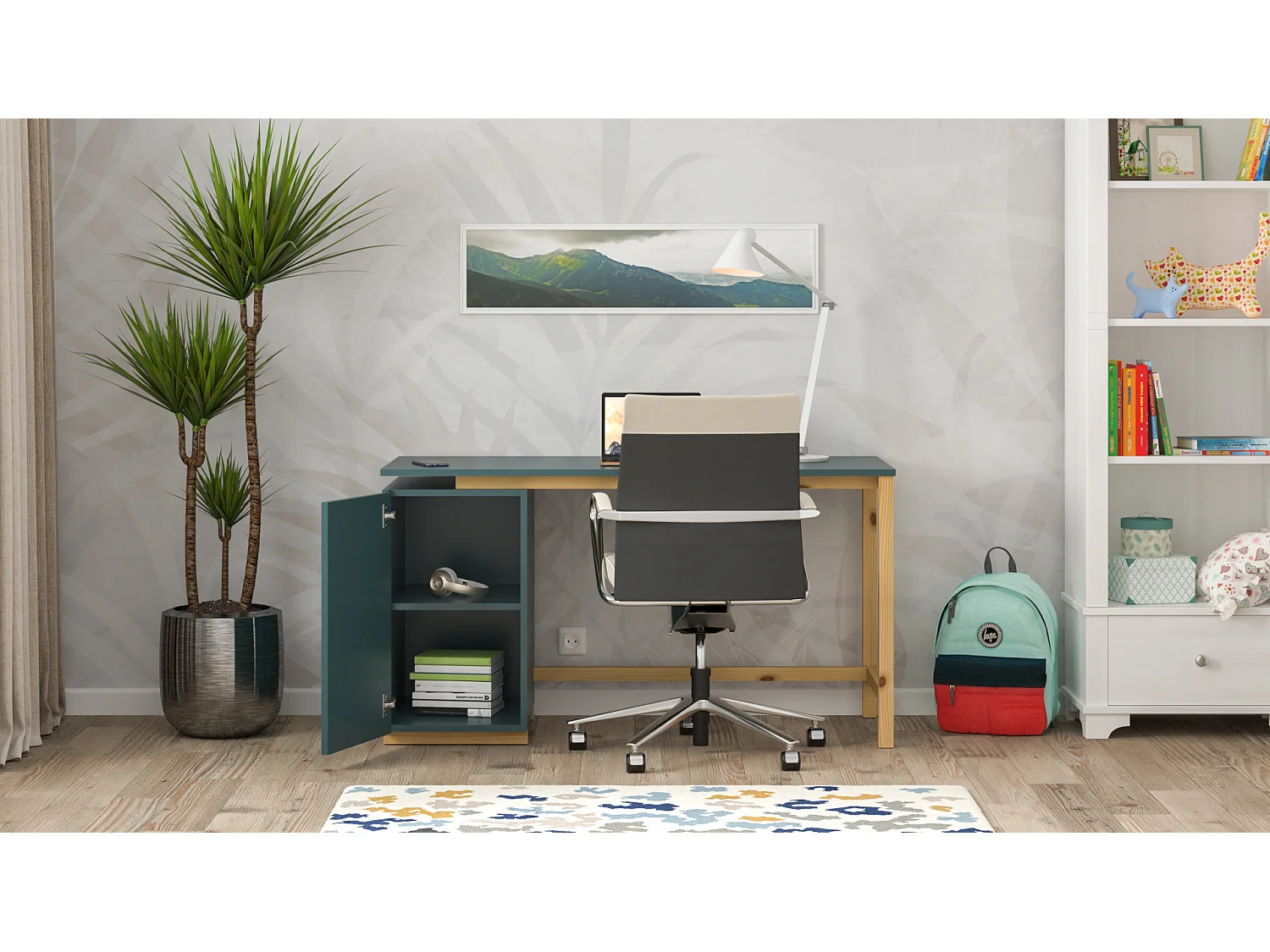 Bureau enfant en pin massif 120x60 blue