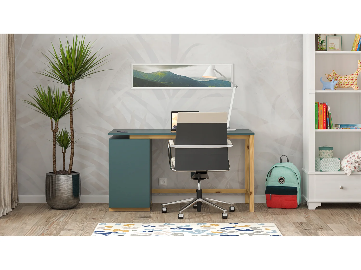 Bureau enfant en pin massif 120x60 blue