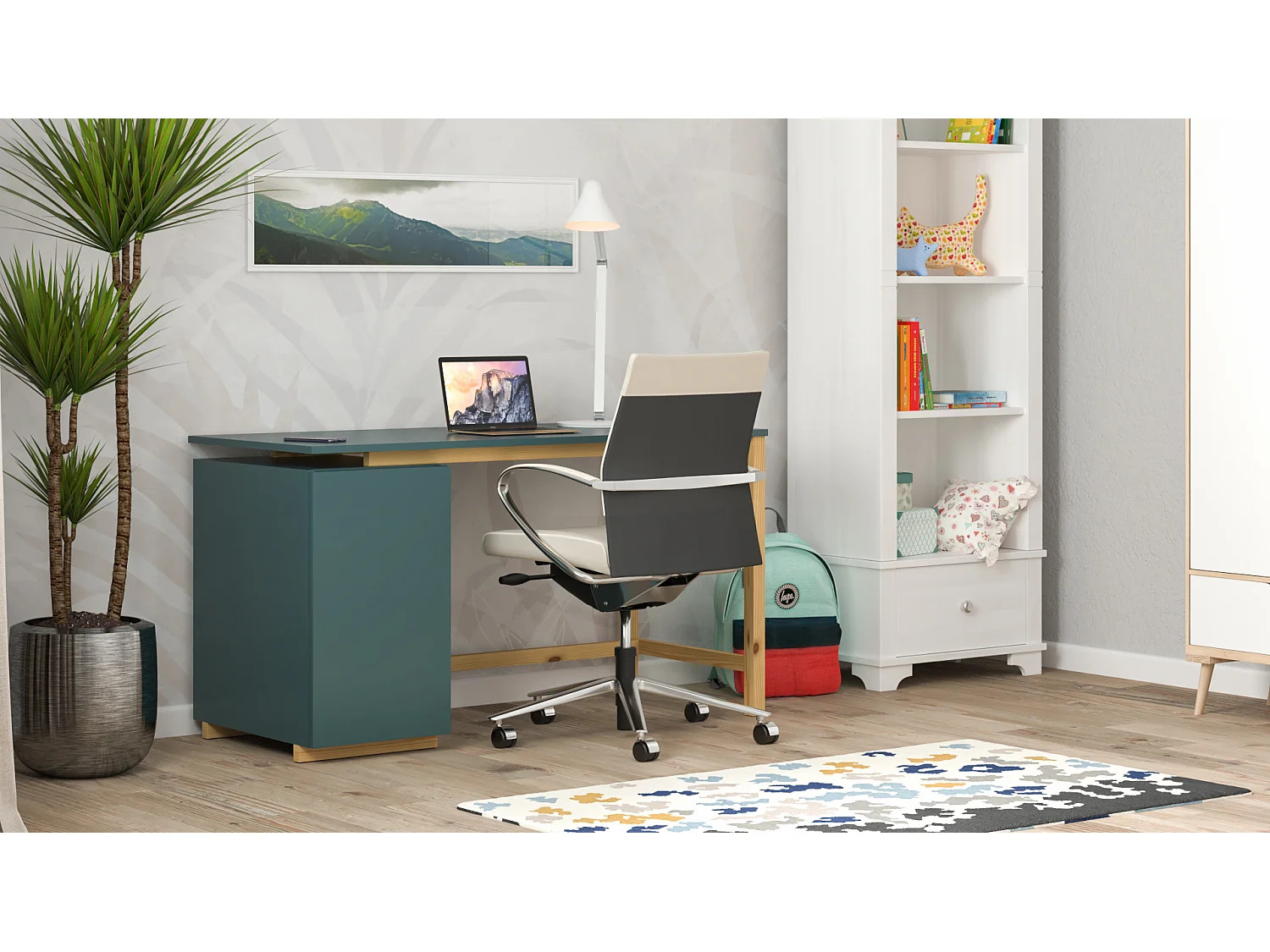 Bureau enfant en pin massif 120x60 blue