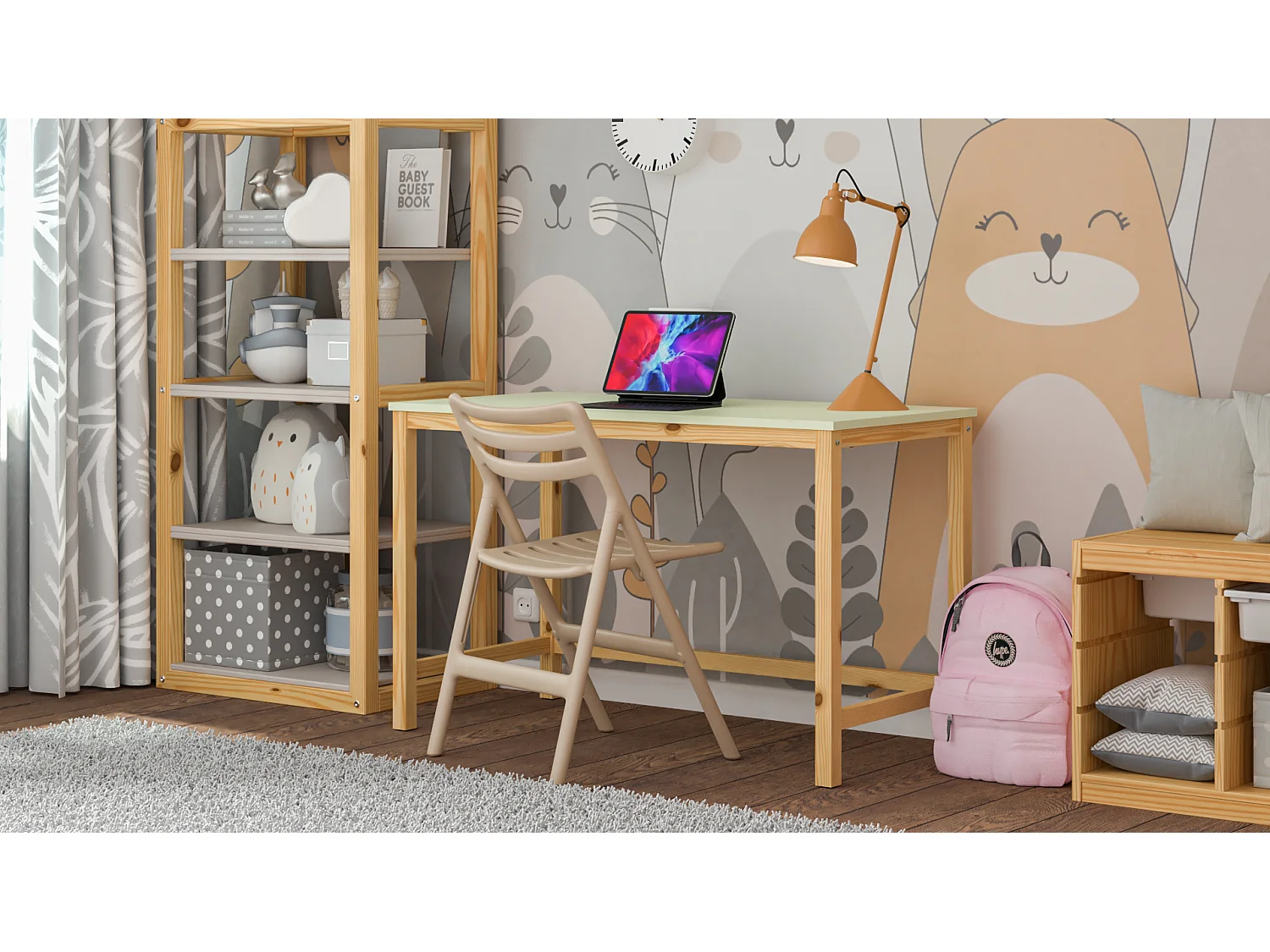 Bureau enfant en pin massif 120x58 noir