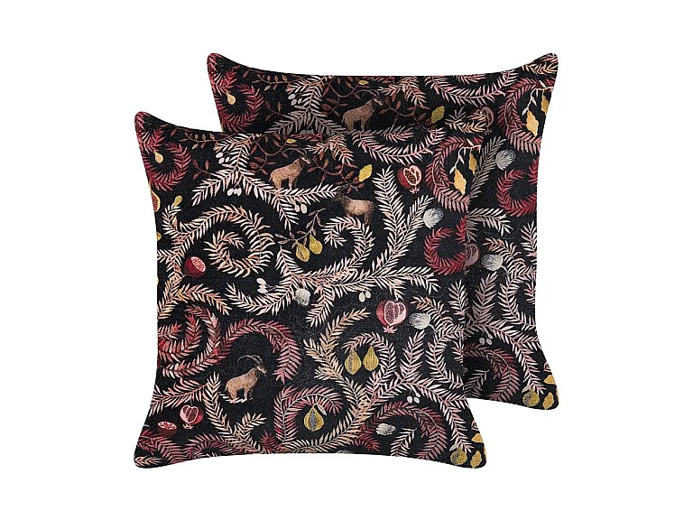 Lot de 2 coussins décoratifs RICINUS Velours 45 x 45 cm Noir Motif oriental