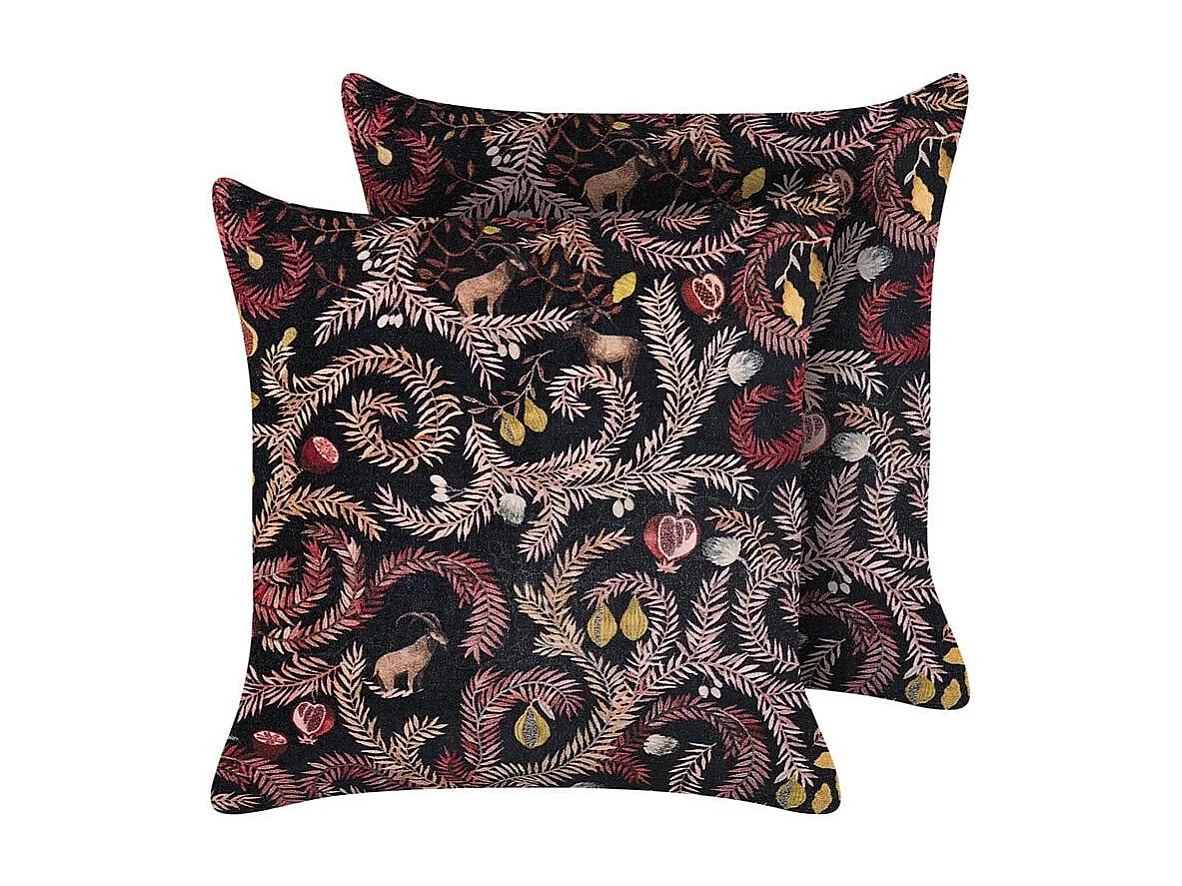 Set van 2 decoratieve kussens RICINUS Fluweel 45 x 45 cm Zwart Oosters patroon
