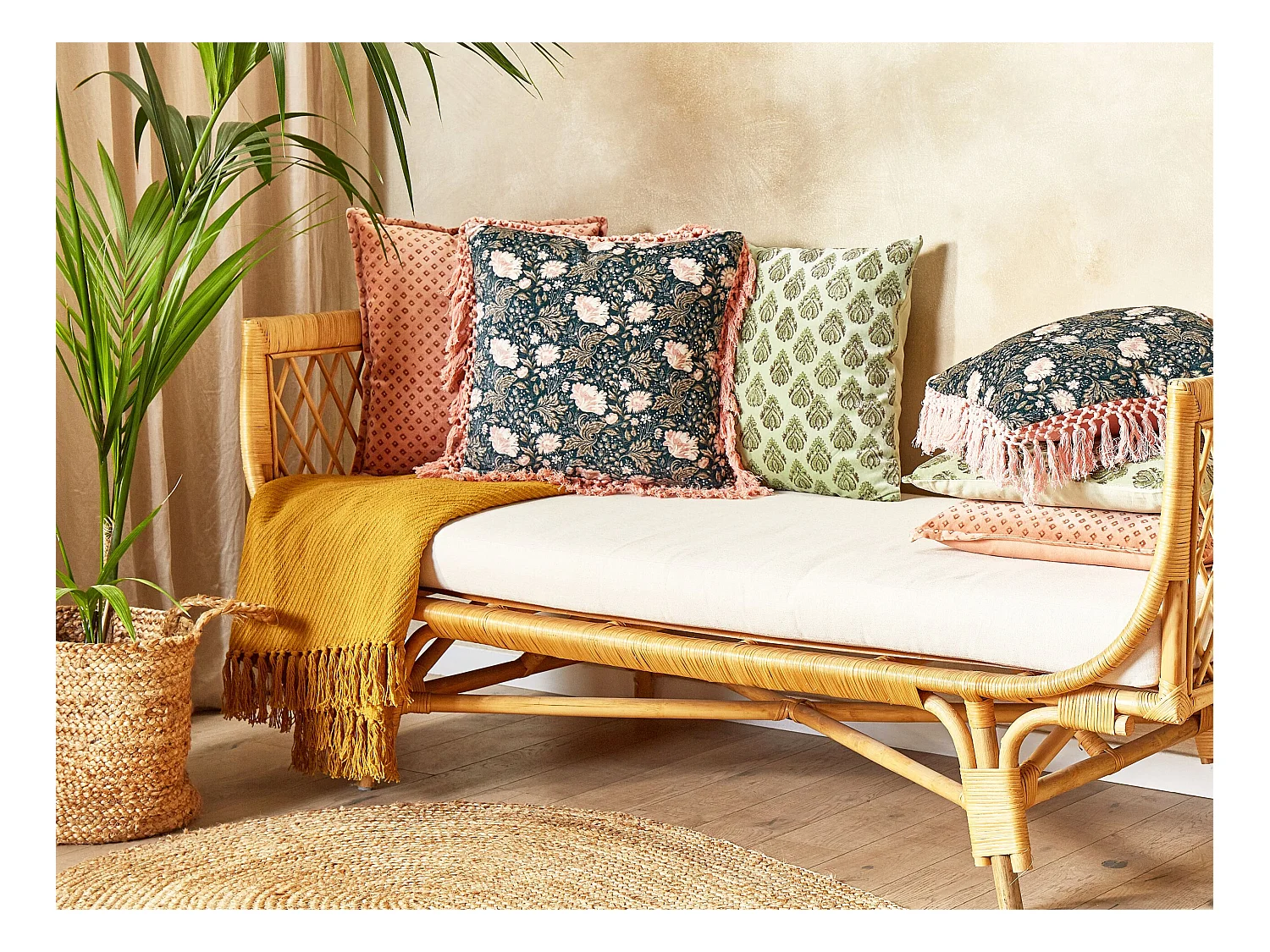 Cojín decorativo PARROTIA Terciopelo 45 x 45 cm Verde azulado Patrón floral