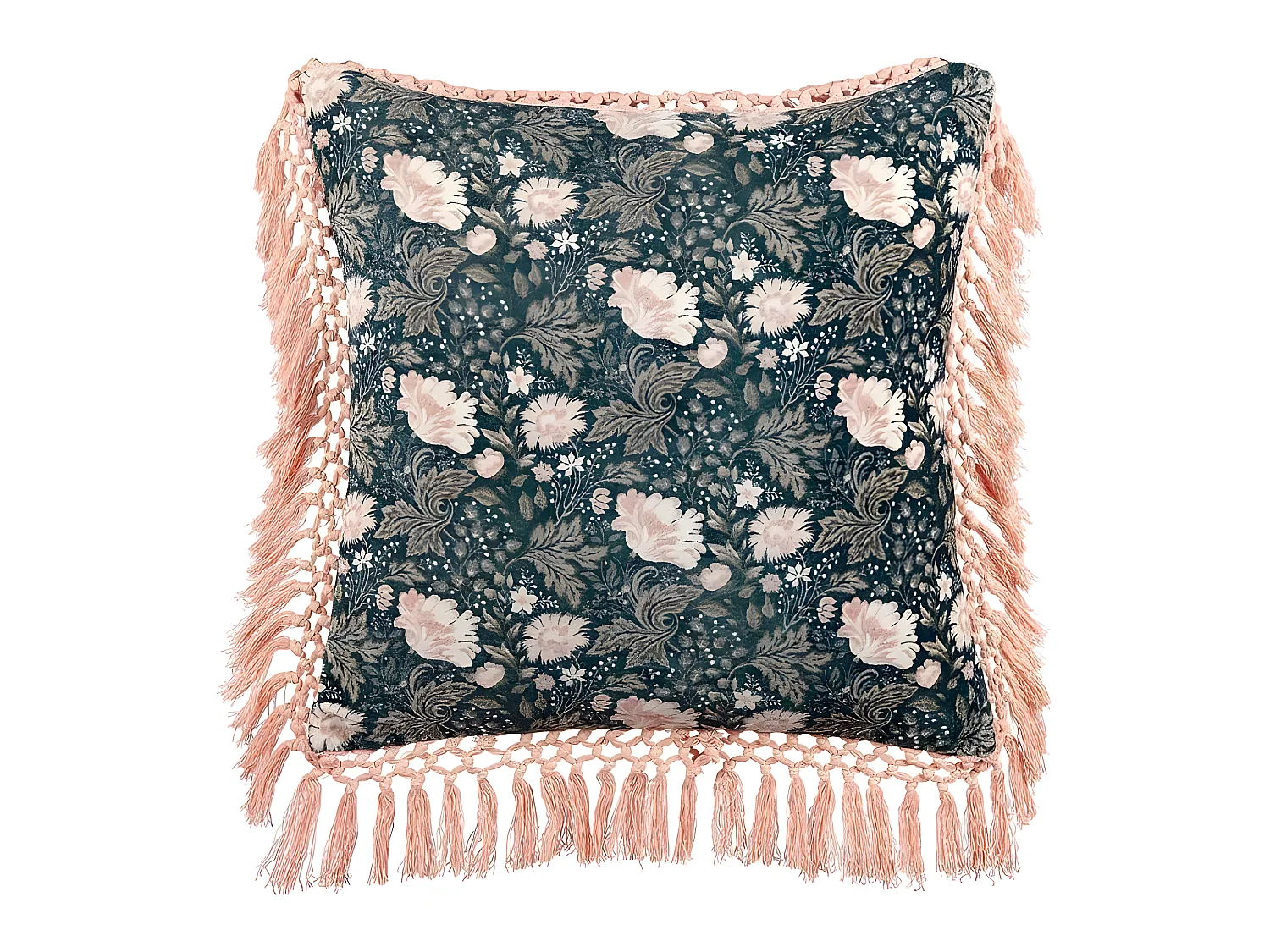 Coussin PARROTIA Velours 45 x 45 cm Bleu paon Motif floral