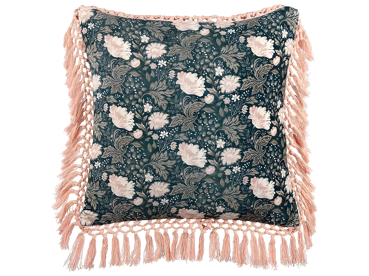 Coussin PARROTIA Velours 45 x 45 cm Bleu paon Motif floral