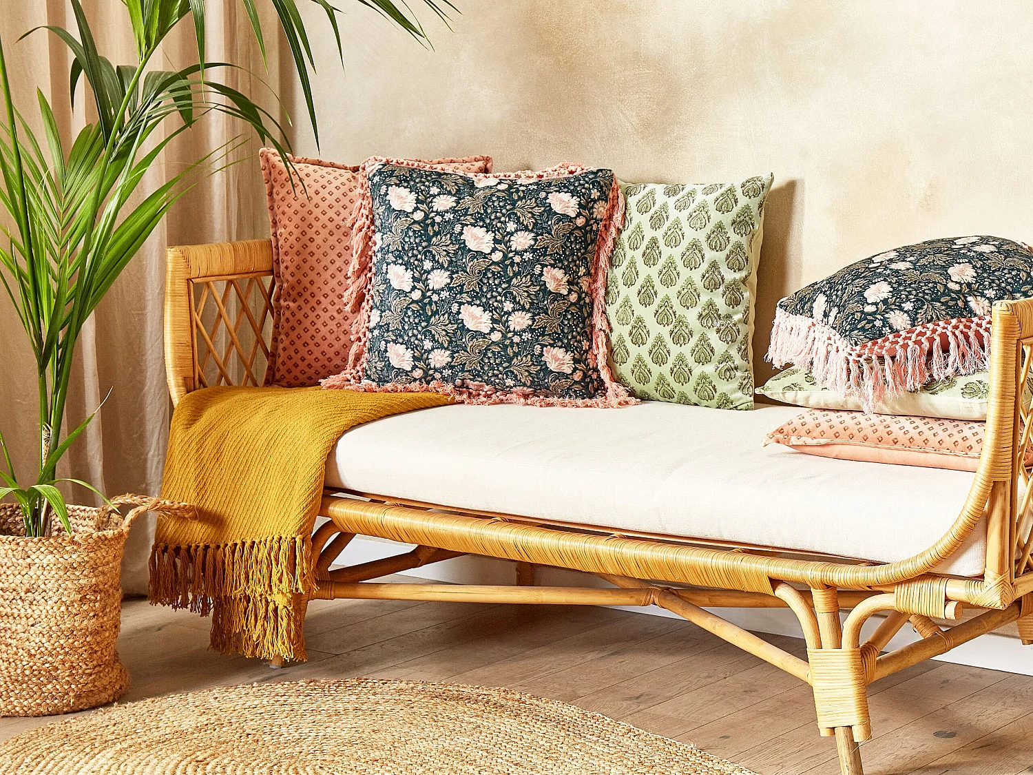 Coussin PARROTIA Velours 45 x 45 cm Bleu paon Motif floral