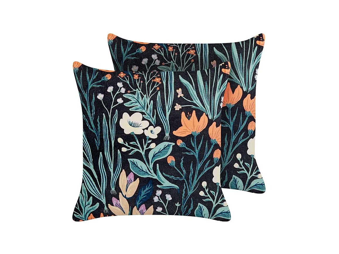 Set van 2 decoratieve kussens OSMUNDA Fluweel 45 x 45 cm Zwart Bloempatroon
