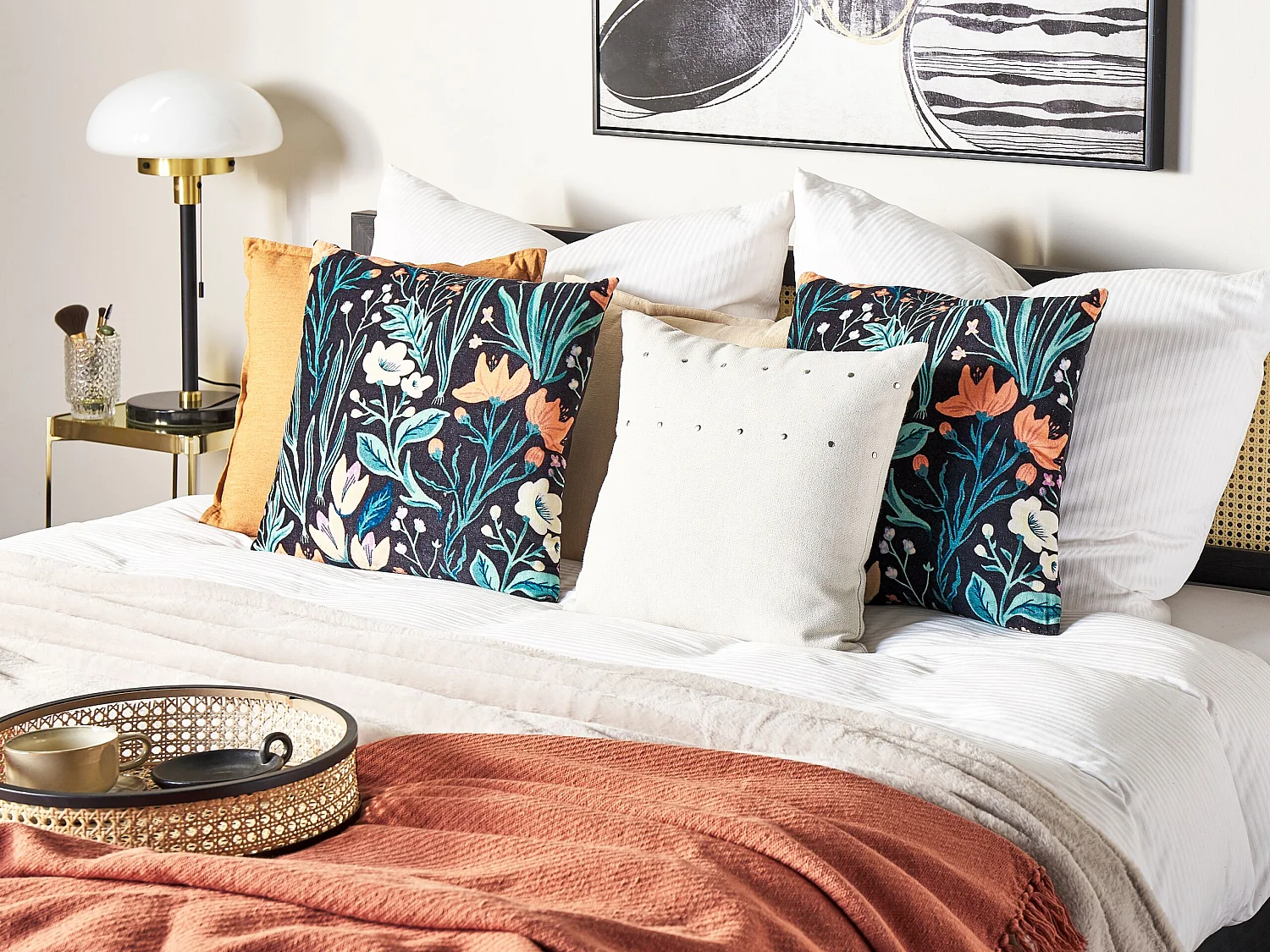 Set van 2 decoratieve kussens OSMUNDA Fluweel 45 x 45 cm Zwart Bloempatroon