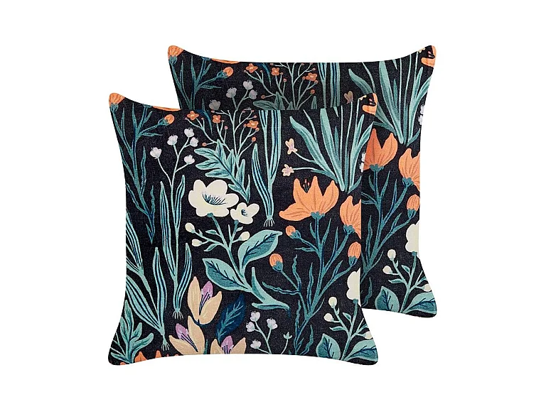 Lot de 2 coussins décoratifs OSMUNDA Velours 45 x 45 cm Noir Motif floral