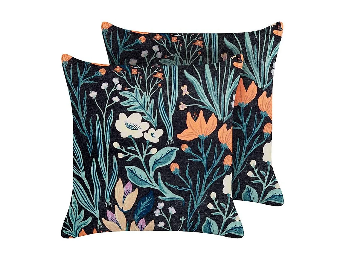 Set van 2 decoratieve kussens OSMUNDA Fluweel 45 x 45 cm Zwart Bloempatroon