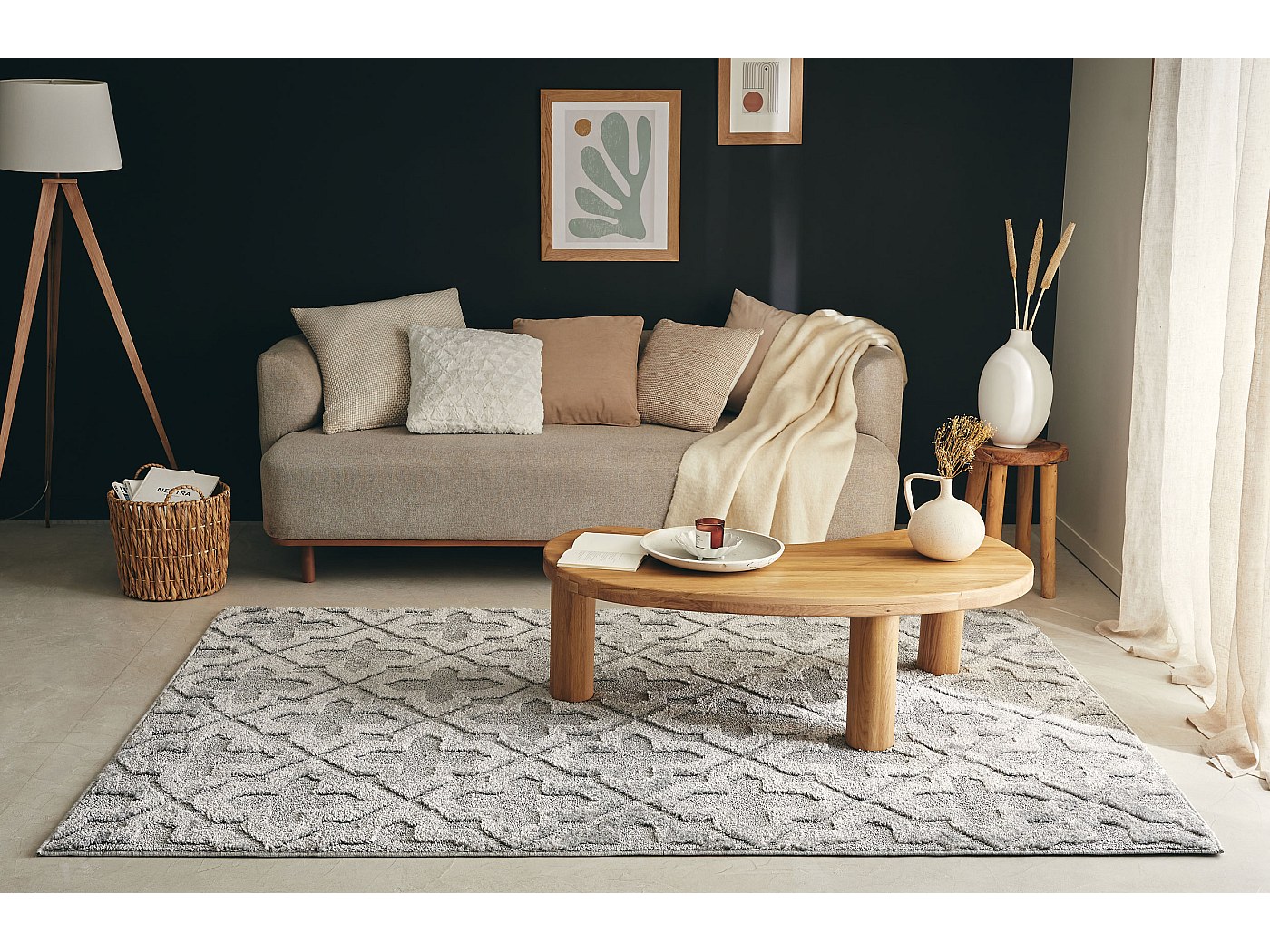Tapis moderne motif losange relief de couloir gris 80x250 cm