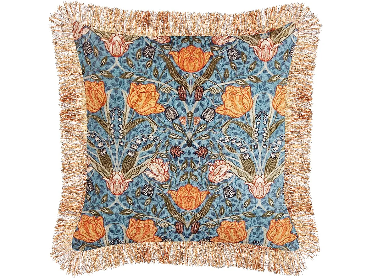 Coussin MITELLA Velours 45 x 45 cm Bleu Motif floral