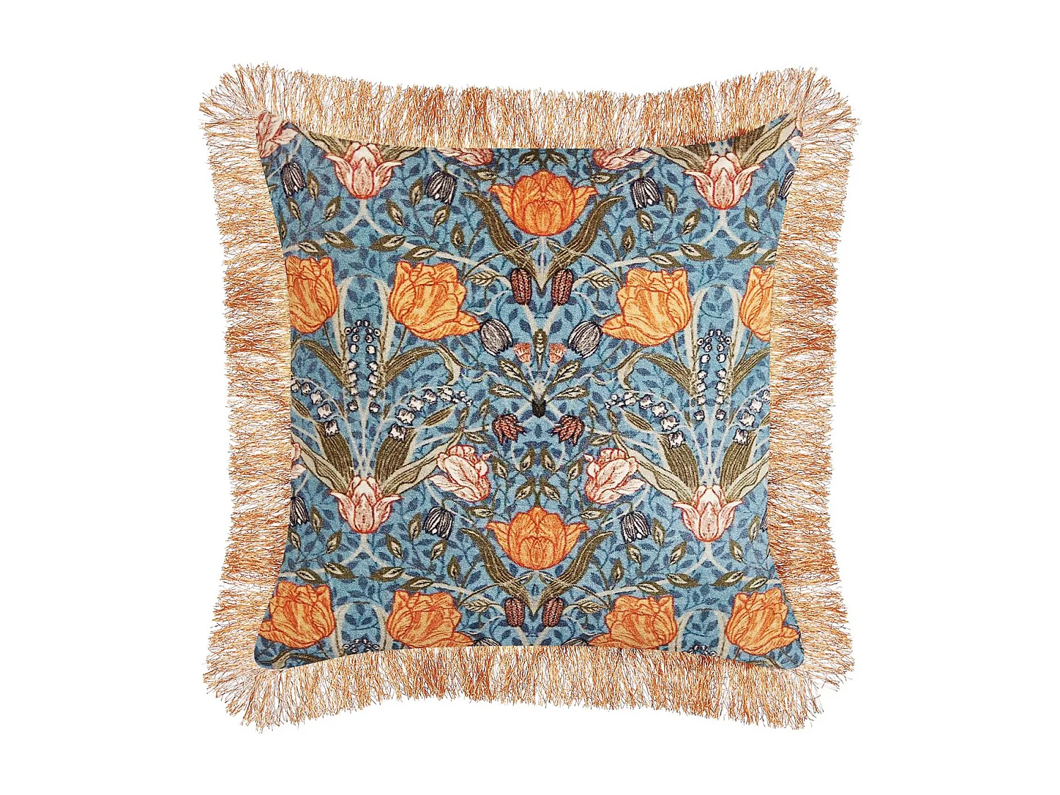 Dekokissen mit Füllung Fransen Blumenmuster Baumwollsamt blau 45 x 45 cm Mitella