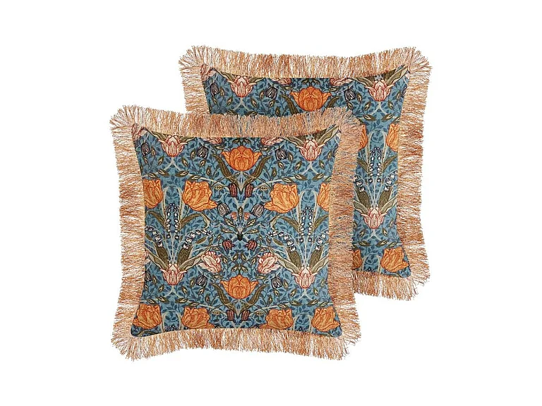 Lot de 2 coussins décoratifs MITELLA Velours 45 x 45 cm Bleu Motif floral