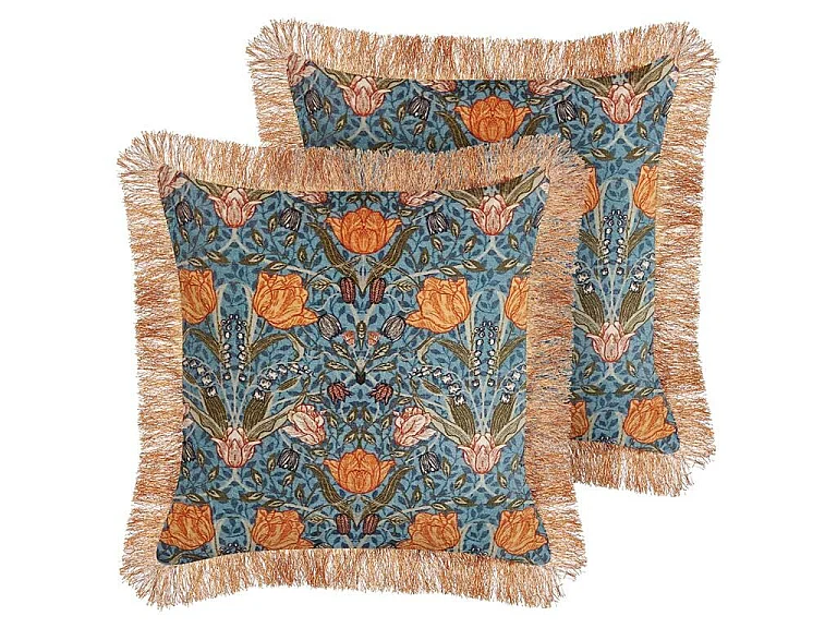 Lot de 2 coussins décoratifs MITELLA Velours 45 x 45 cm Bleu Motif floral