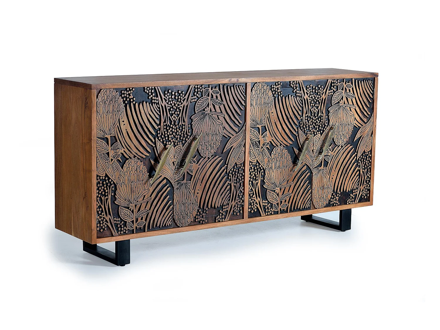 Buffet en bois d'acacia sculptée