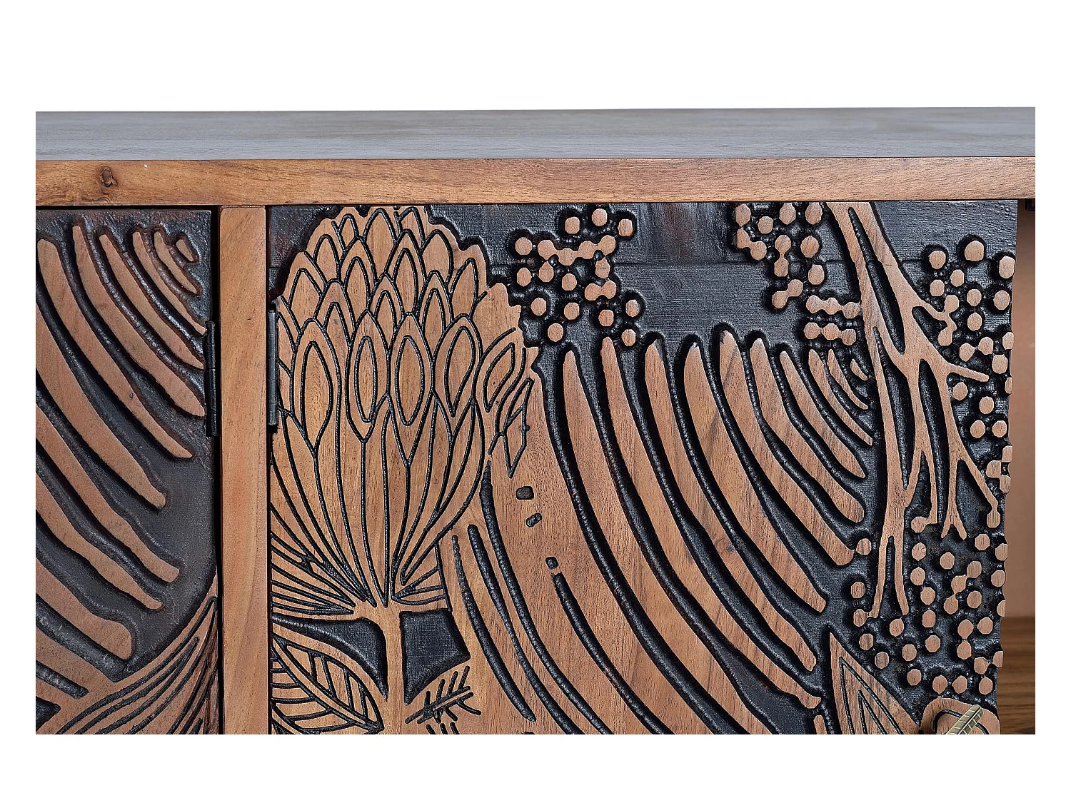 Buffet en bois d'acacia sculptée