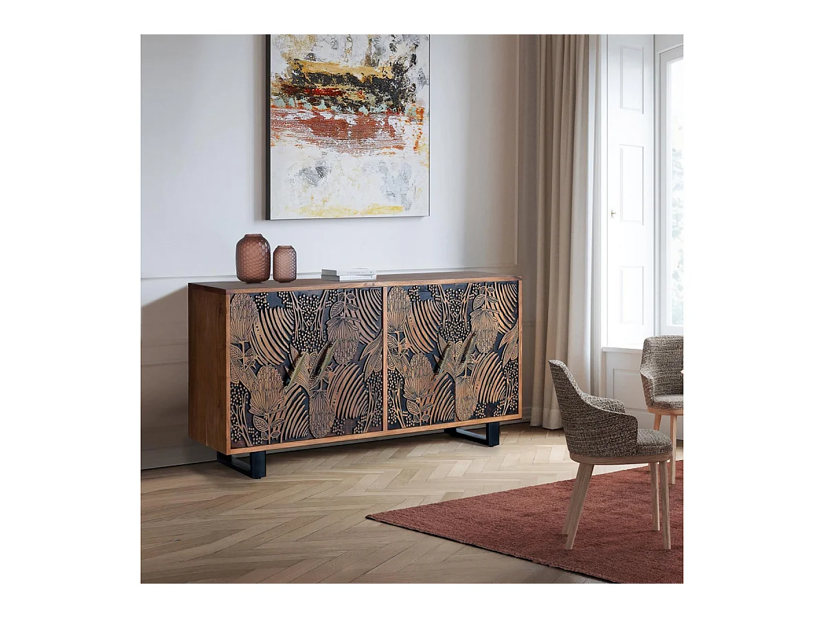 Buffet en bois d'acacia sculptée