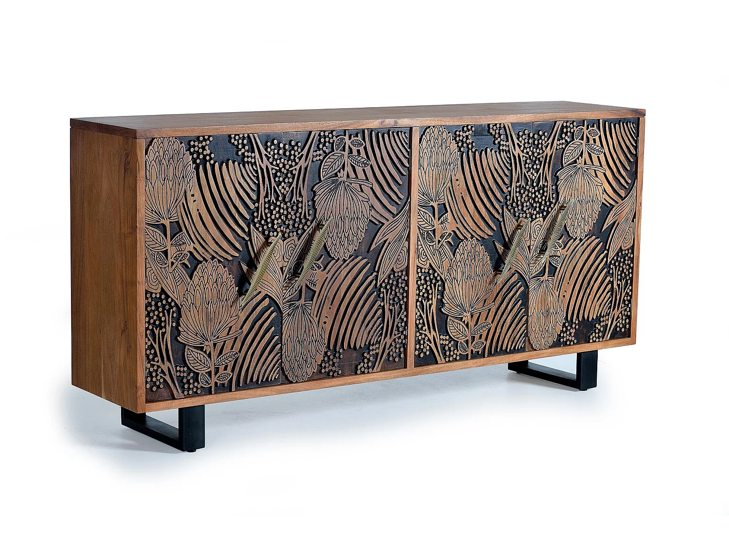 Buffet en bois d'acacia sculptée