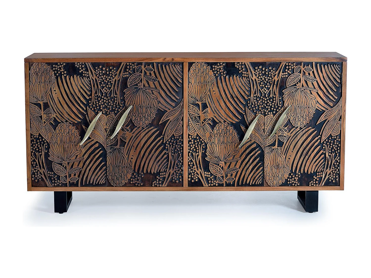 Buffet en bois d'acacia sculptée