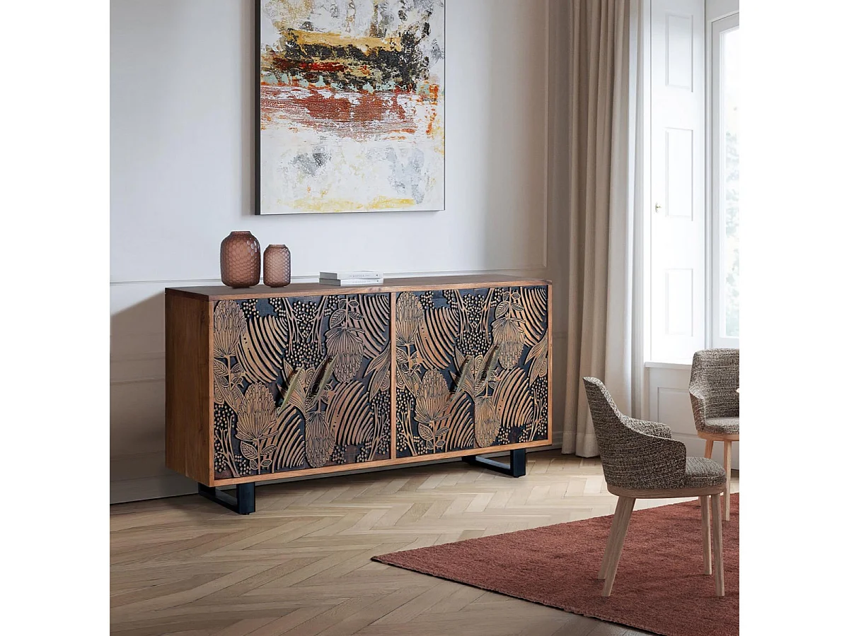 Buffet en bois d'acacia sculptée