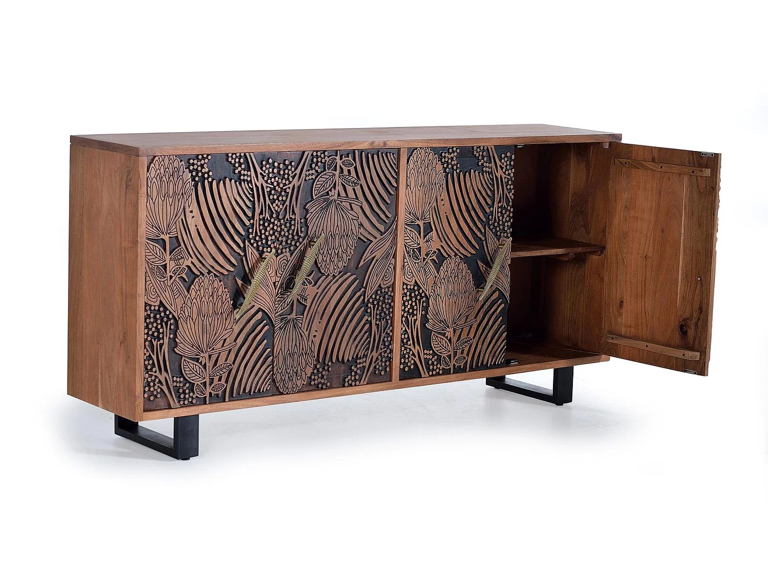 Buffet en bois d'acacia de style ethnique moderne - 94 x 190 x 42