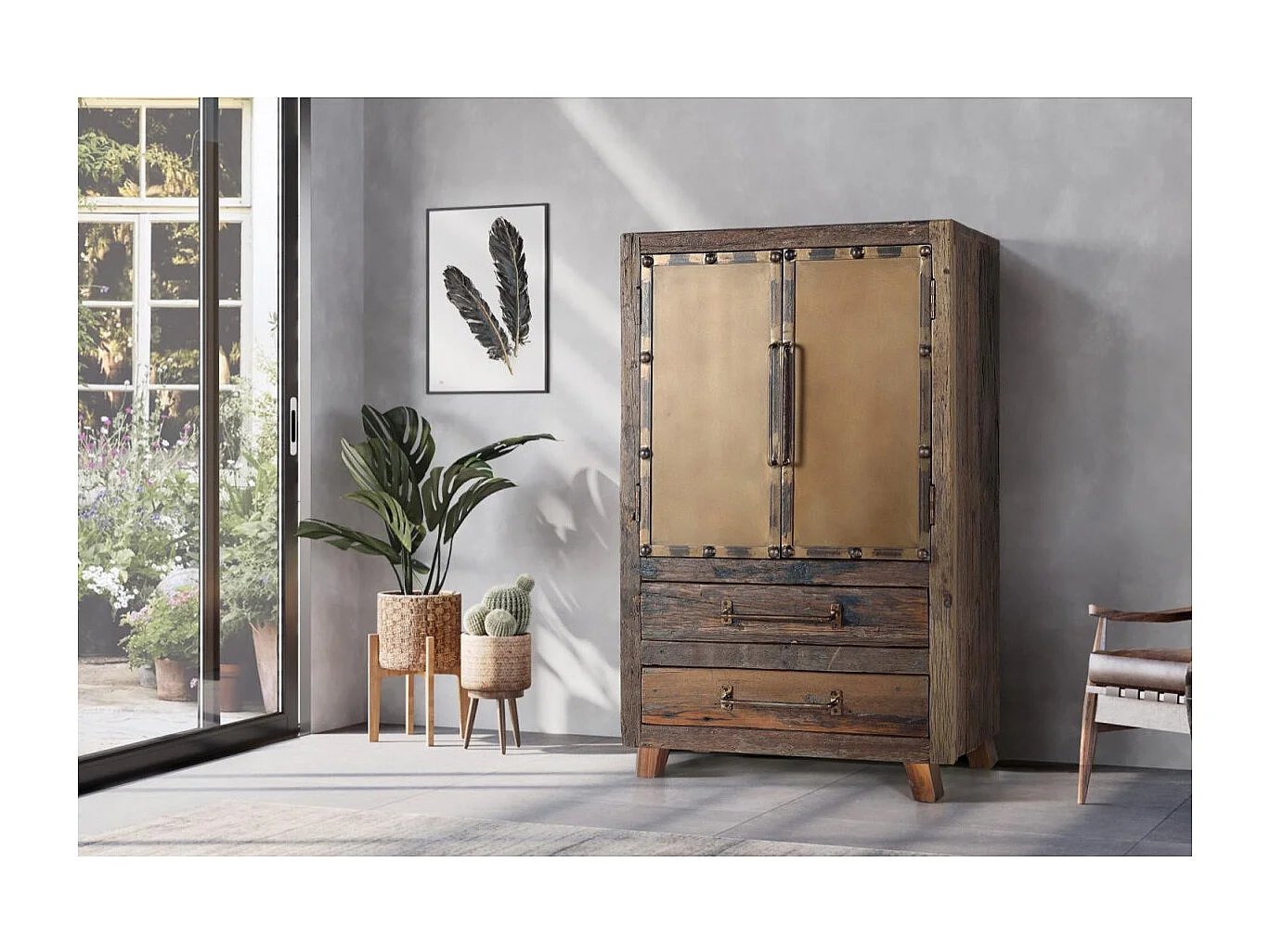 Buffet en bois récupéré et métal