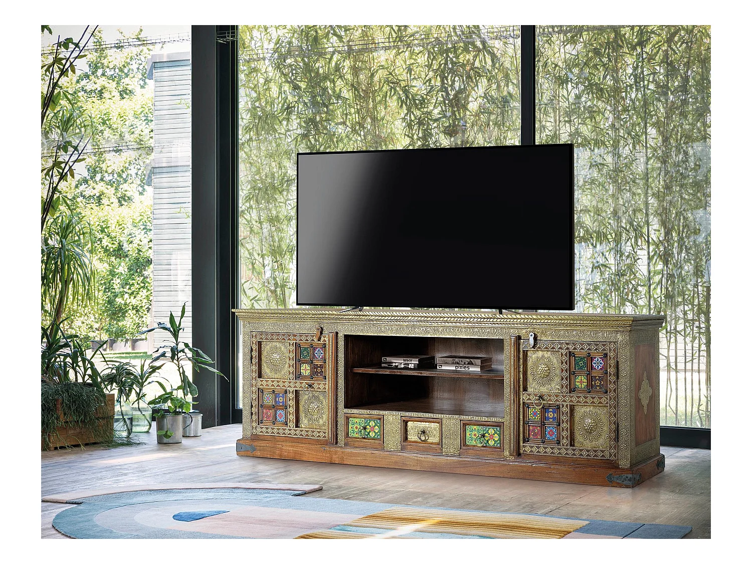 Meuble tv en bois d'acacia