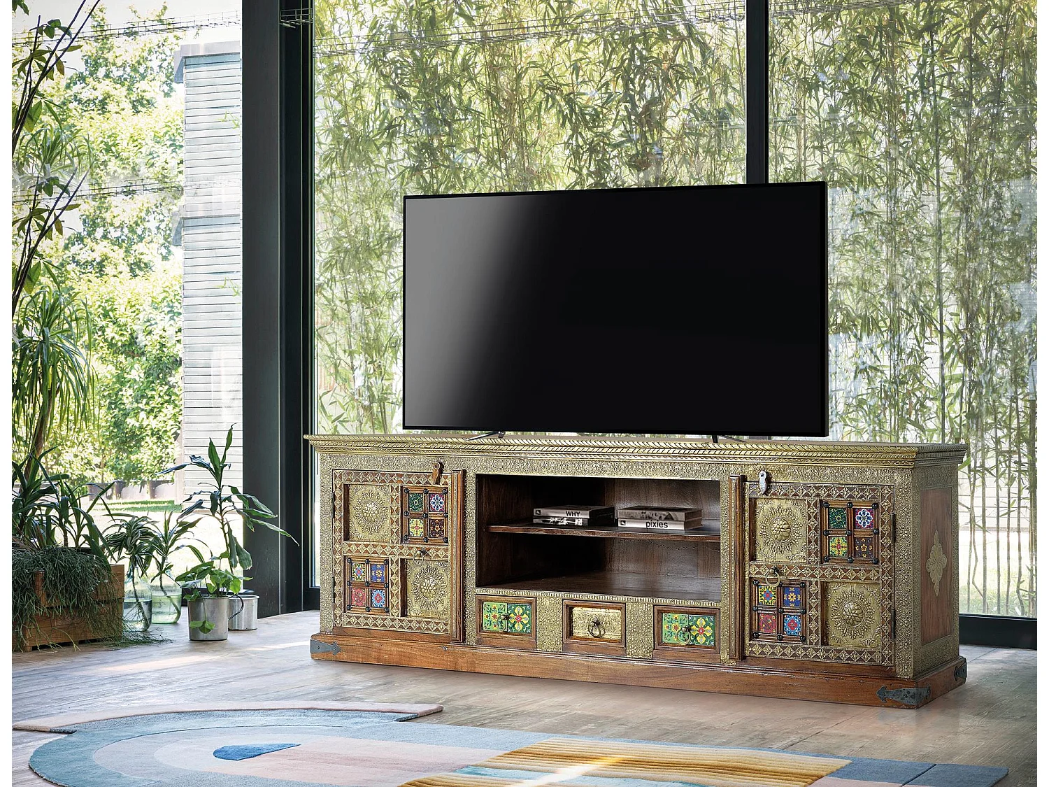 Meuble tv en bois d'acacia