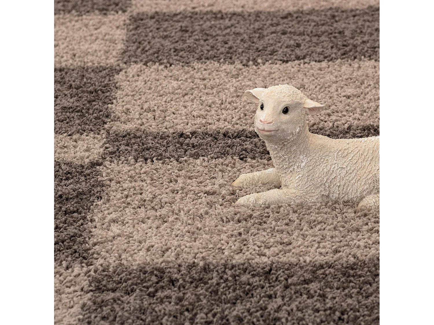 ROMA - Tapis Shaggy à motifs Traits - Taupe et Beige 200 x 290 cm