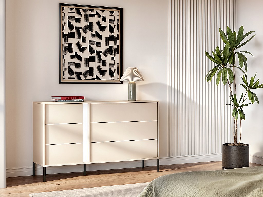 Kommode mit 6 Schubladen - Mit LED-Beleuchtung - Beige - ELYNIA