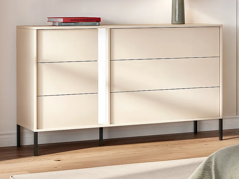 Commode 6 tiroirs - Avec LEDs - Beige - ELYNIA