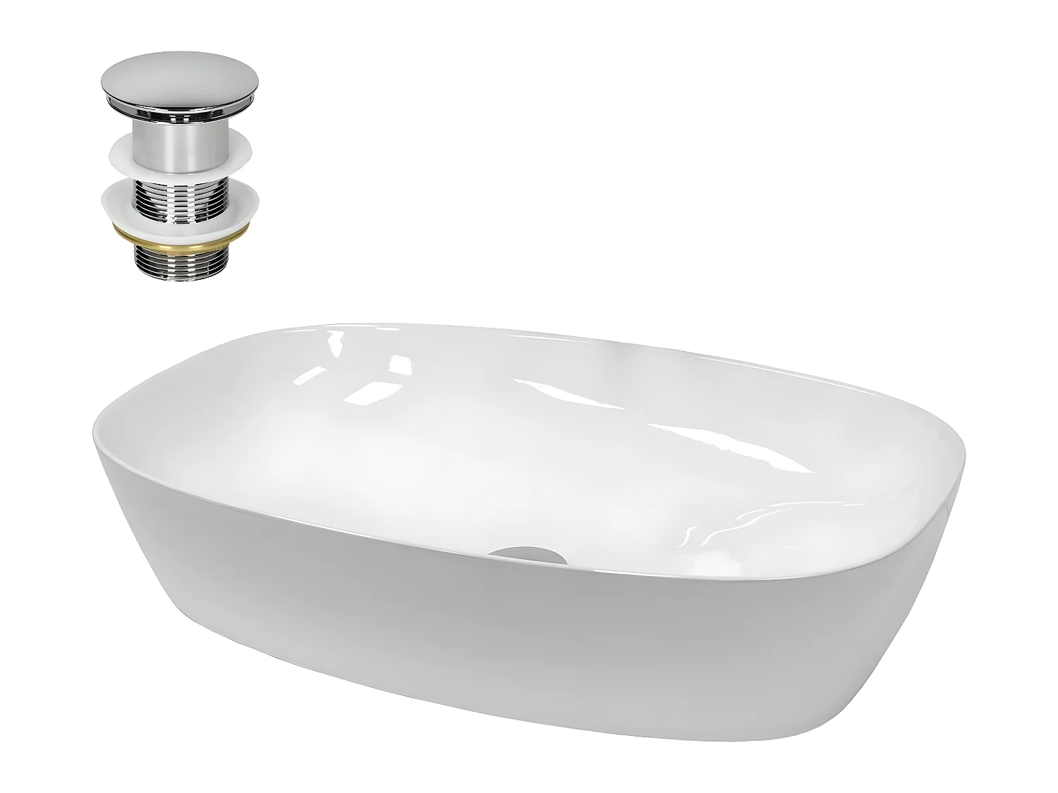 Lavabo de cerámica blanca con desagüe automático 605 x 380 mm ECD Germany
