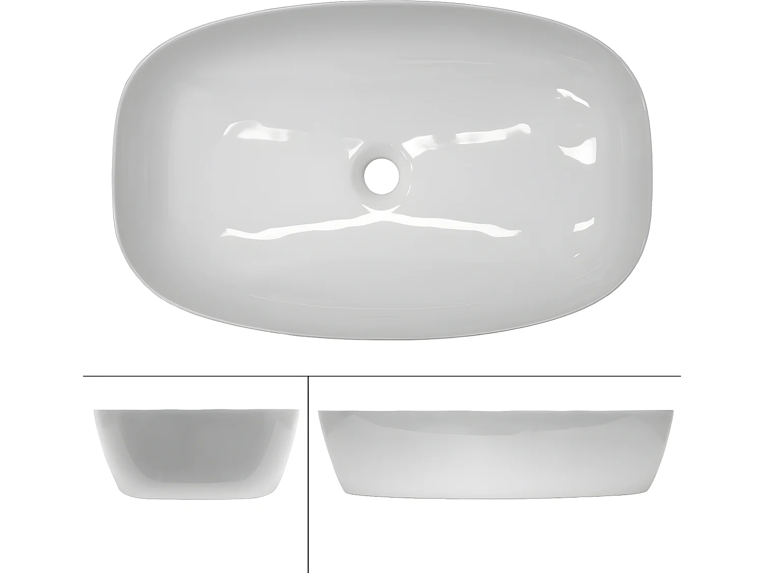 Lavabo de cerámica blanca con desagüe automático 605 x 380 mm ECD Germany