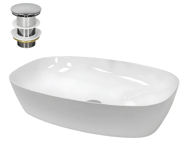 Lavabo en céramique blanc avec garniture de vidage vasque à poser ECD Germany