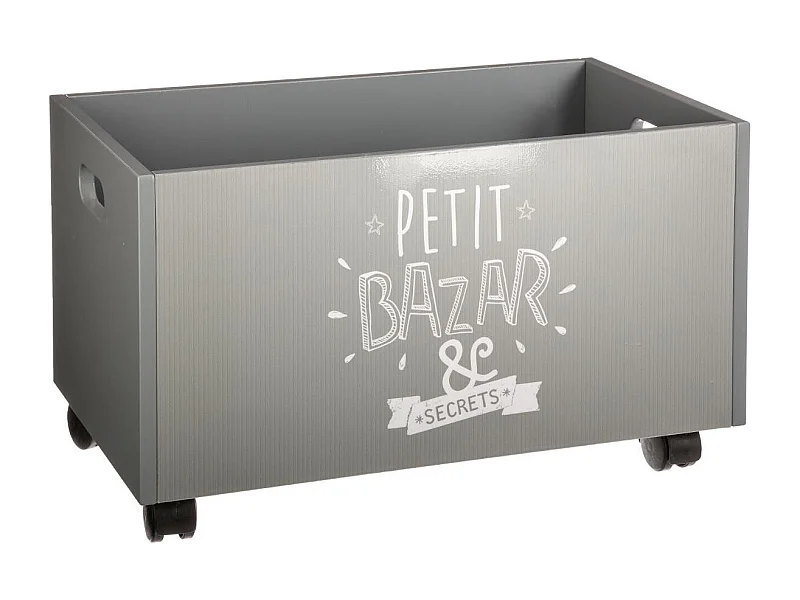 Baú Bazar Estilo Contemporâneo Cinza com Rodas Pretas 45x29x28 cm
