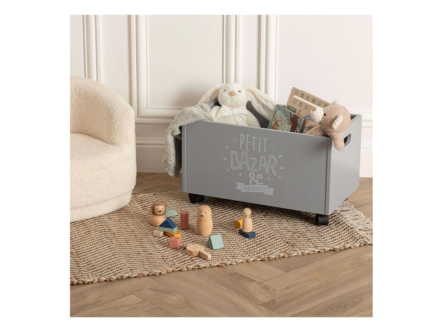 Coffre à roulettes pour enfant coloris gris Atmosphera