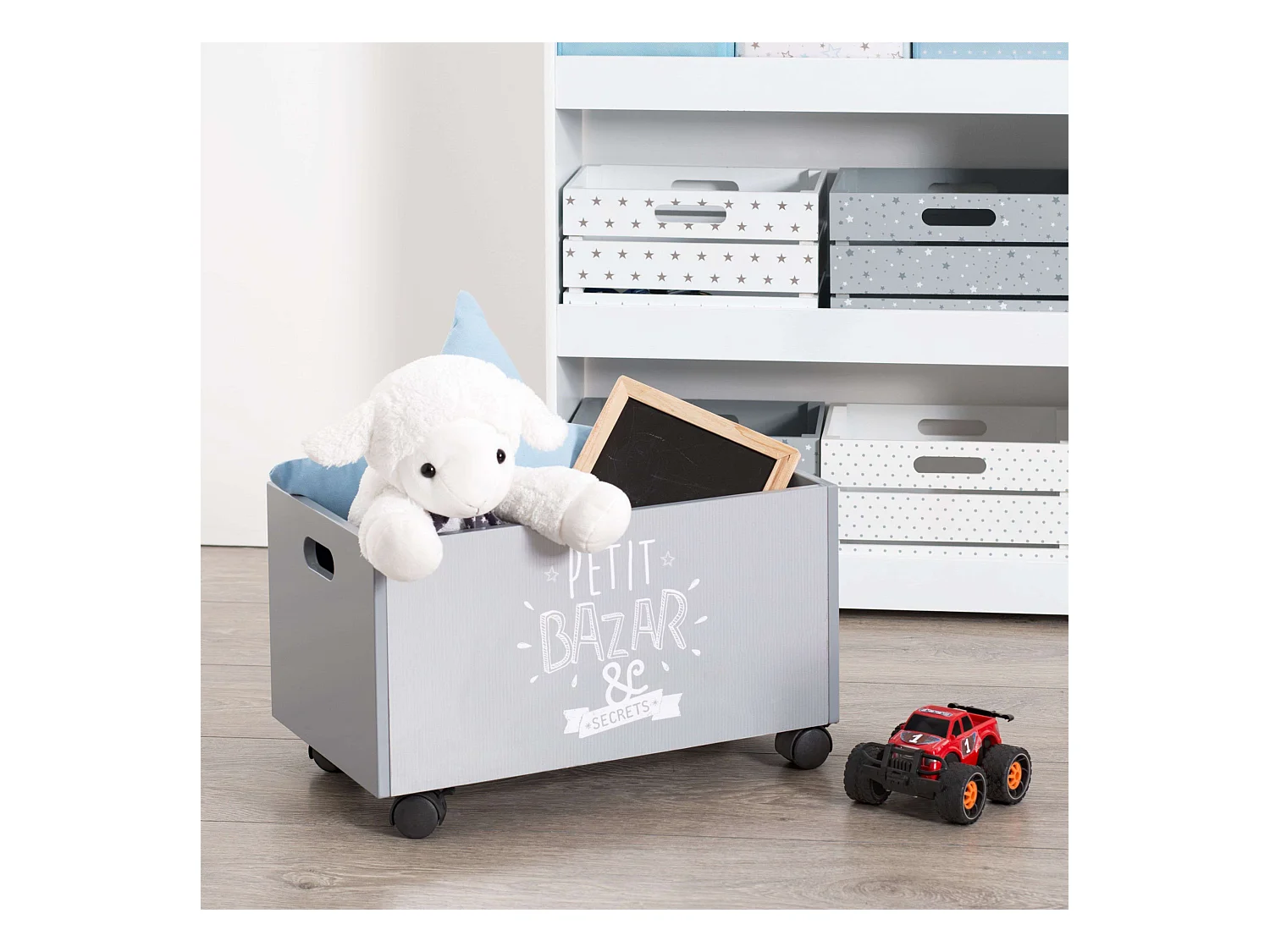 Coffre à roulettes pour enfant coloris gris Atmosphera