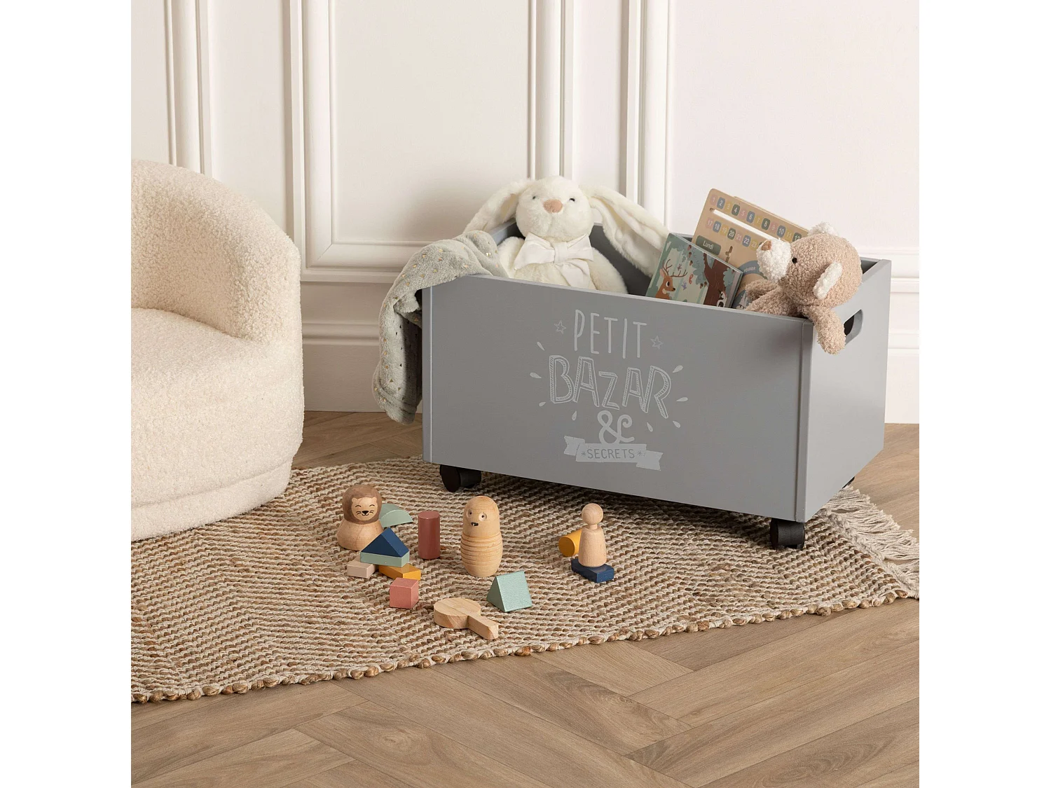 Coffre à roulettes pour enfant coloris gris Atmosphera