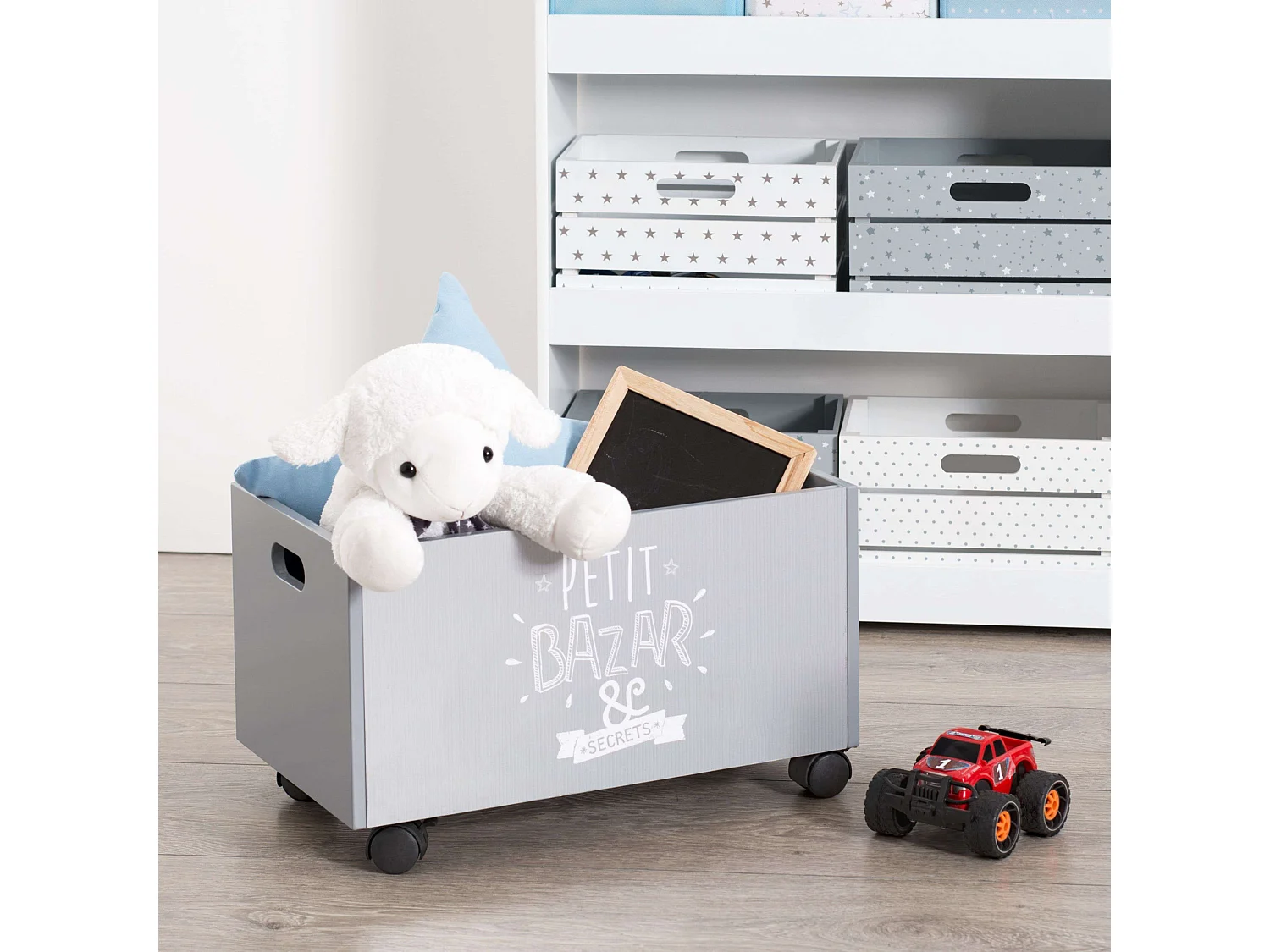 Coffre à roulettes pour enfant coloris gris Atmosphera