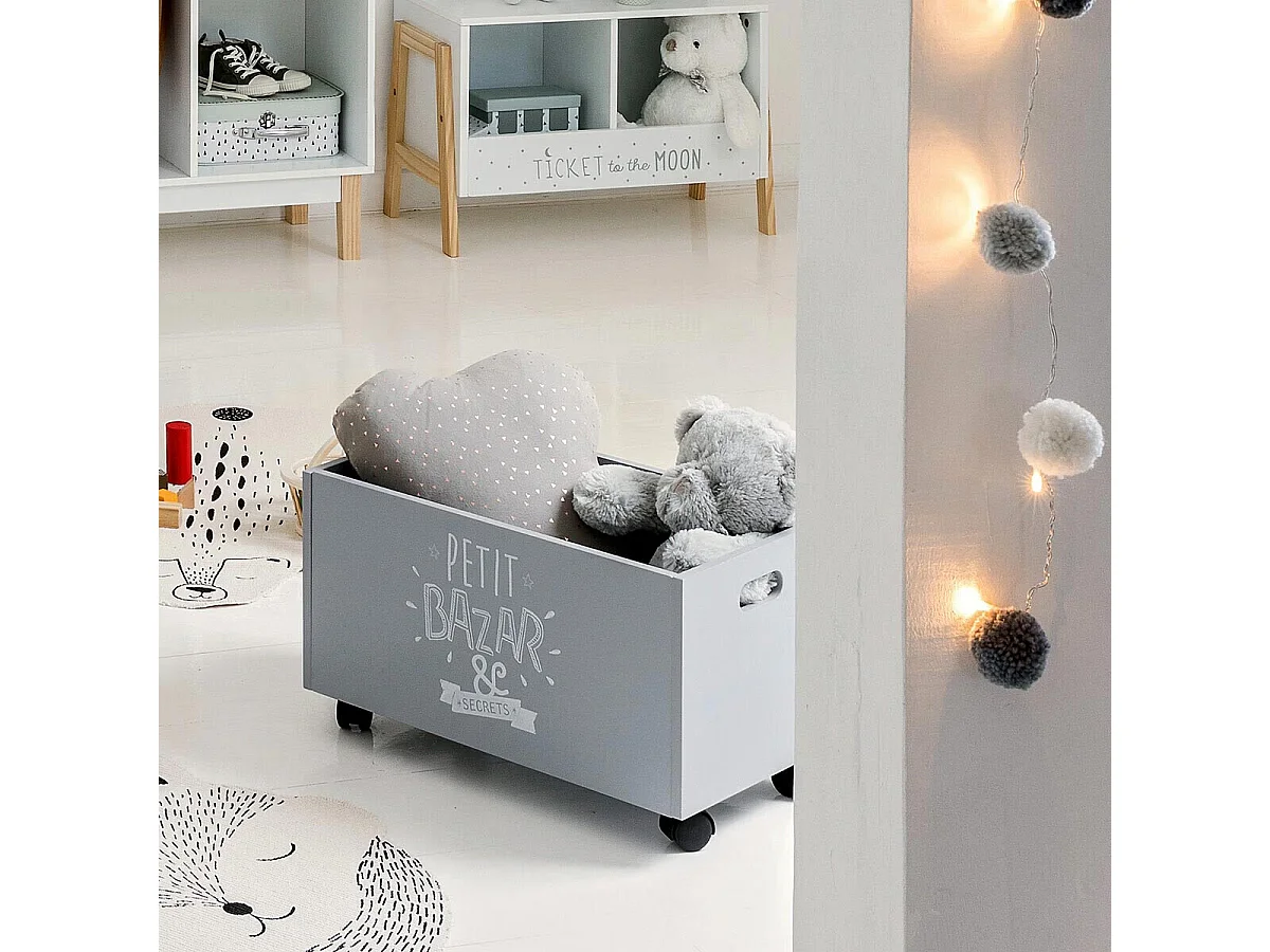 Baúl Bazar Estilo Contemporáneo Gris con Ruedas Negras 45x29x28 cm